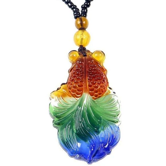 Good Fortune Goldfish Agate Pendant Necklace | Traditional Retro Vintage #1209 - Picture 1 of 4